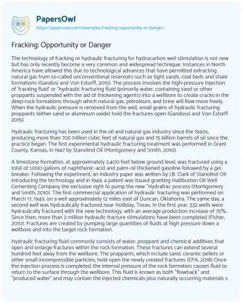 Essay on Fracking: Opportunity or Danger