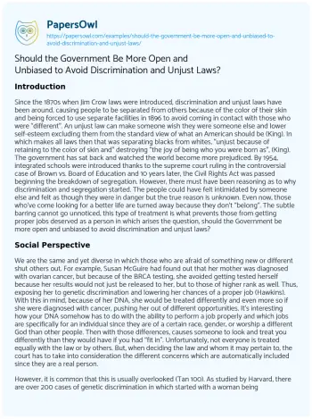 Essay on Should the Government be more Open and Unbiased to Avoid Discrimination and Unjust Laws?