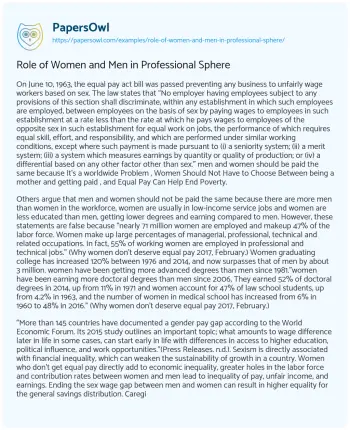 Essay on Role of Women and Men in Professional Sphere