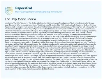 Essay on The Help: Movie Review