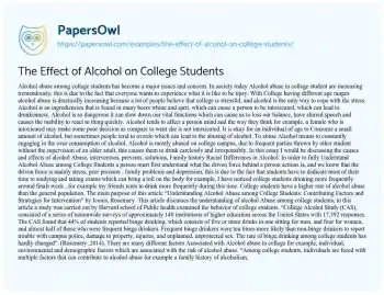 Essay on The Effect of Alcohol on College Students