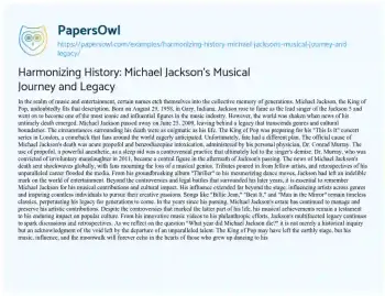 Essay on Harmonizing History: Michael Jackson’s Musical Journey and Legacy