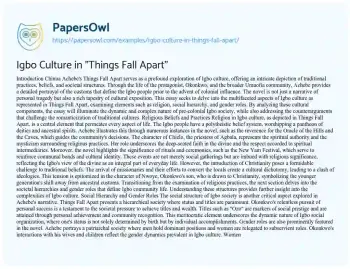 Essay on Igbo Culture in “Things Fall Apart”