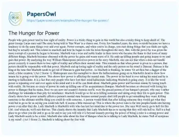 Essay on The Hunger for Power