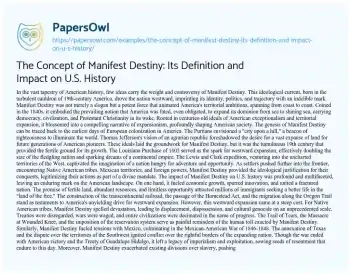 Essay on The Concept of Manifest Destiny: its Definition and Impact on U.S. History