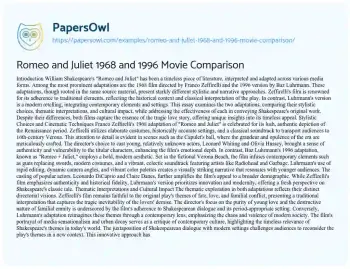 Essay on Romeo and Juliet 1968 and 1996 Movie Comparison