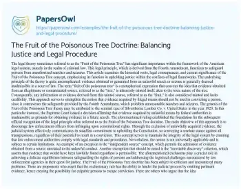 Essay on The Fruit of the Poisonous Tree Doctrine: Balancing Justice and Legal Procedure