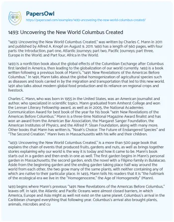 Essay on 1493: Uncovering the New World Columbus Created