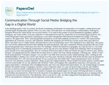 Essay on Communication through Social Media: Bridging the Gap in a Digital World