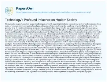 Essay on Technology’s Profound Influence on Modern Society