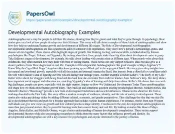 Essay on Developmental Autobiography Examples