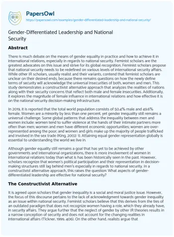 Essay on Gender-Differentiated Leadership and National Security