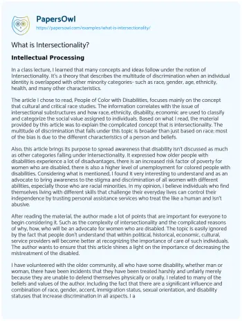 Essay on What is Intersectionality?