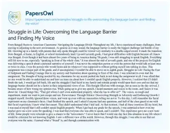 Essay on Struggle in Life: Overcoming the Language Barrier and Finding my Voice