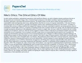 Essay on Nike’s Ethics: the Ethical Ethics of Nike