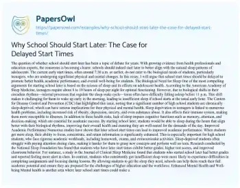 Essay on Why School should Start Later: the Case for Delayed Start Times