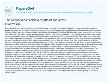 Essay on The Remarkable Achievements of the Aztec Civilization