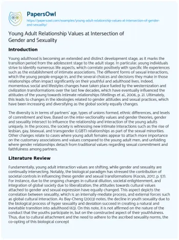 Essay on Young Adult Relationship Values at Intersection of Gender and Sexuality