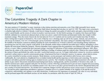 Essay on The Columbine Tragedy: a Dark Chapter in America’s Modern History