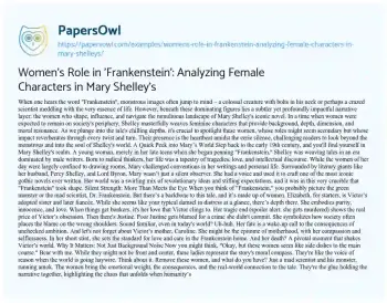 Essay on Women’s Role in ‘Frankenstein’: Analyzing Female Characters in Mary Shelley’s