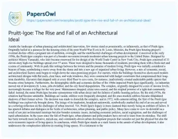 Essay on Pruitt-Igoe: the Rise and Fall of an Architectural Ideal