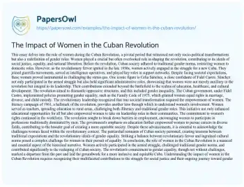 Essay on The Impact of Women in the Cuban Revolution