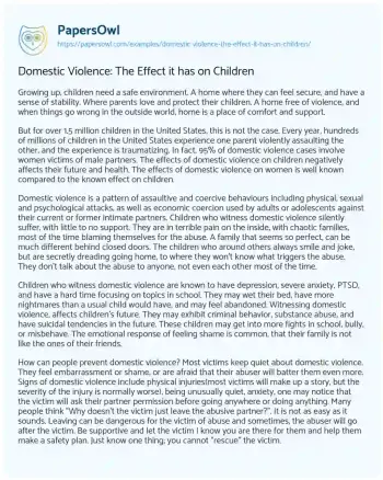 Essay on Domestic Violence: the Effect it has on Children