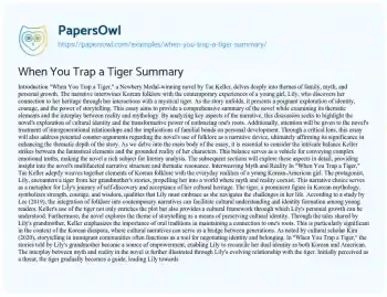 Essay on When you Trap a Tiger Summary