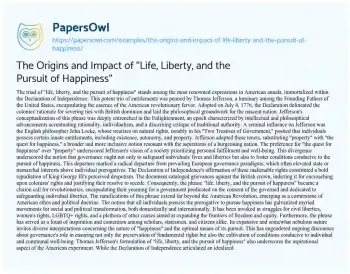 Essay on The Origins and Impact of “Life, Liberty, and the Pursuit of Happiness”