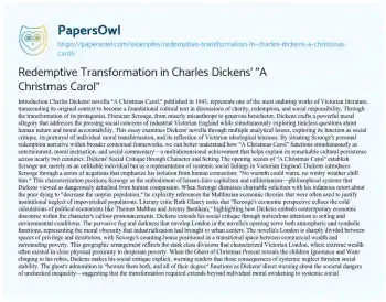 Essay on Redemptive Transformation in Charles Dickens’ “A Christmas Carol”