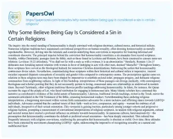 Essay on Why some Believe being Gay is Considered a Sin in Certain Religions