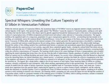 Essay on Spectral Whispers: Unveiling the Culture Tapestry of El Silbón in Venezuelan Folklore