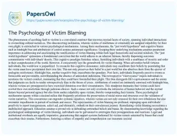 Essay on The Psychology of Victim Blaming