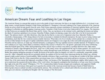 Essay on American Dream: Fear and Loathing in Las Vegas