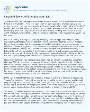 Essay on Unedited Scenes of Emerging Adult Life