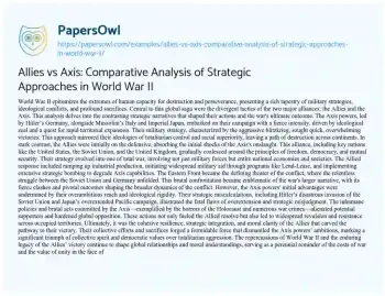 Essay on Allies Vs Axis: Comparative Analysis of Strategic Approaches in World War II