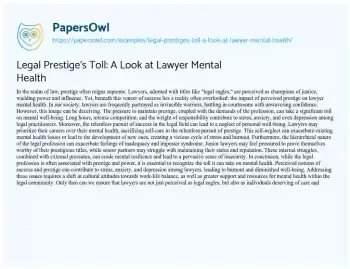 Essay on Legal Prestige’s Toll: a Look at Lawyer Mental Health