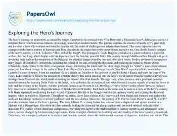 Essay on Exploring the Hero’s Journey