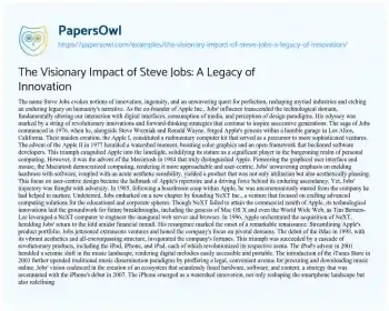 Essay on The Visionary Impact of Steve Jobs: a Legacy of Innovation