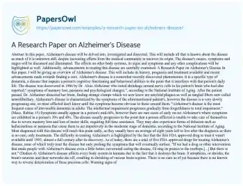 Essay on A Research Paper on Alzheimer’s Disease