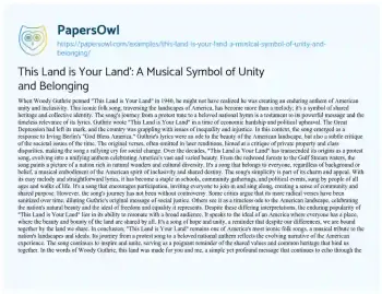 Essay on This Land is your Land’: a Musical Symbol of Unity and Belonging