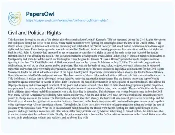 Essay on The Civil Rights Act of 1964: a Turning Point in American History