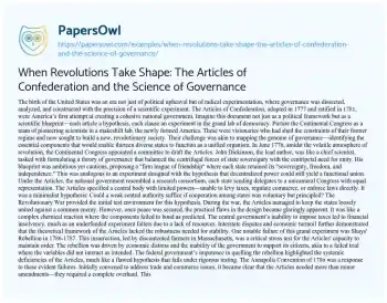 Essay on When Revolutions Take Shape: the Articles of Confederation and the Science of Governance