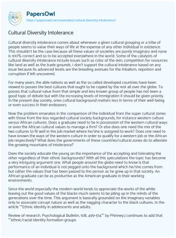 Essay on Cultural Diversity Intolerance