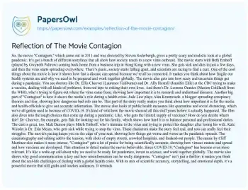 Essay on Reflection of the Movie Contagion