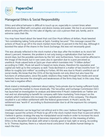 Essay on Managerial Ethics & Social Responsibility