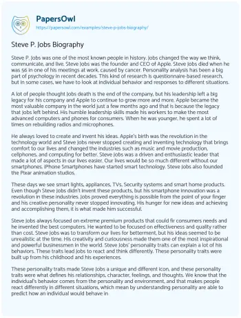 Essay on Steve P. Jobs Biography