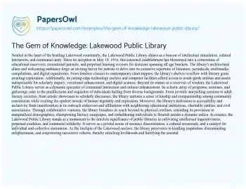 Essay on The Gem of Knowledge: Lakewood Public Library