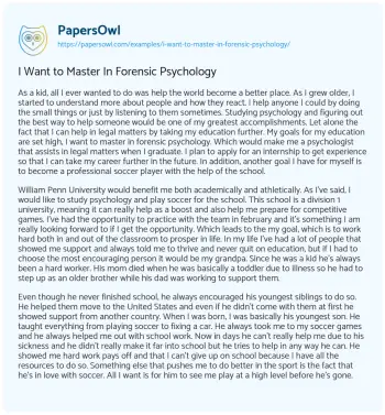 Essay on I Want to Master in Forensic Psychology