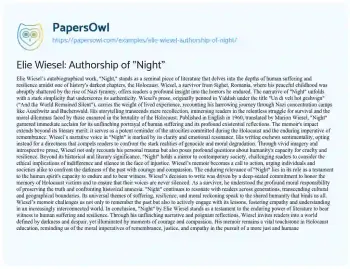 Essay on Elie Wiesel: Authorship of “Night”